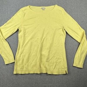 Talbots Sweater Womens Small Yellow Polka Dot 100% Cotton Crewneck Knit Pullover